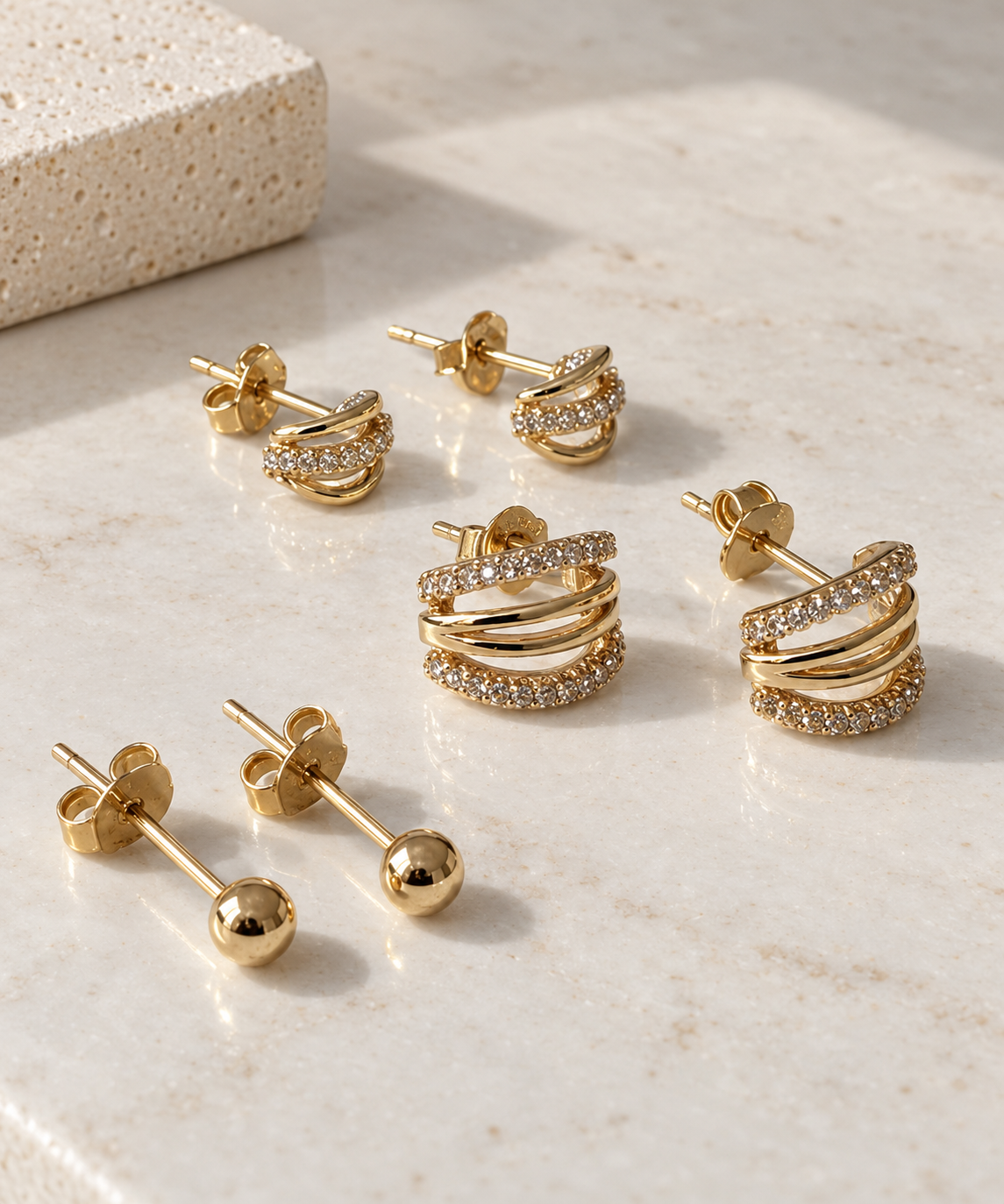 Mix box met 6 oorbellen - Monique 18k verguld