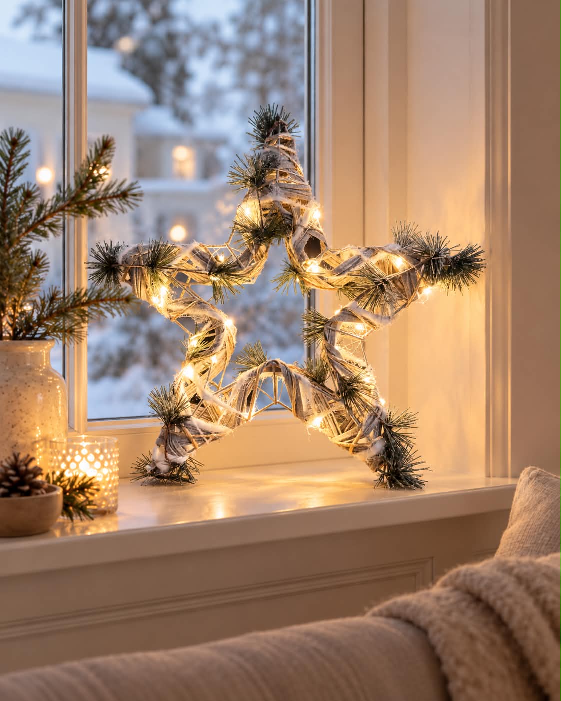 Ster met LED-licht en dennengroen - 40 cm