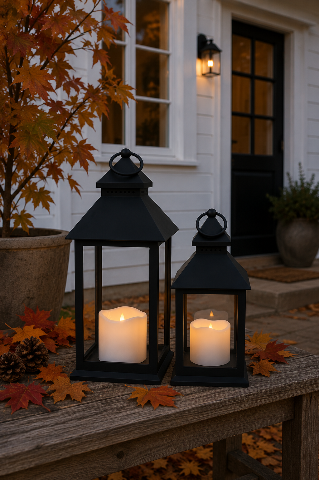 LED lantaarns met stompkaars en timer - Set van 2 stuks