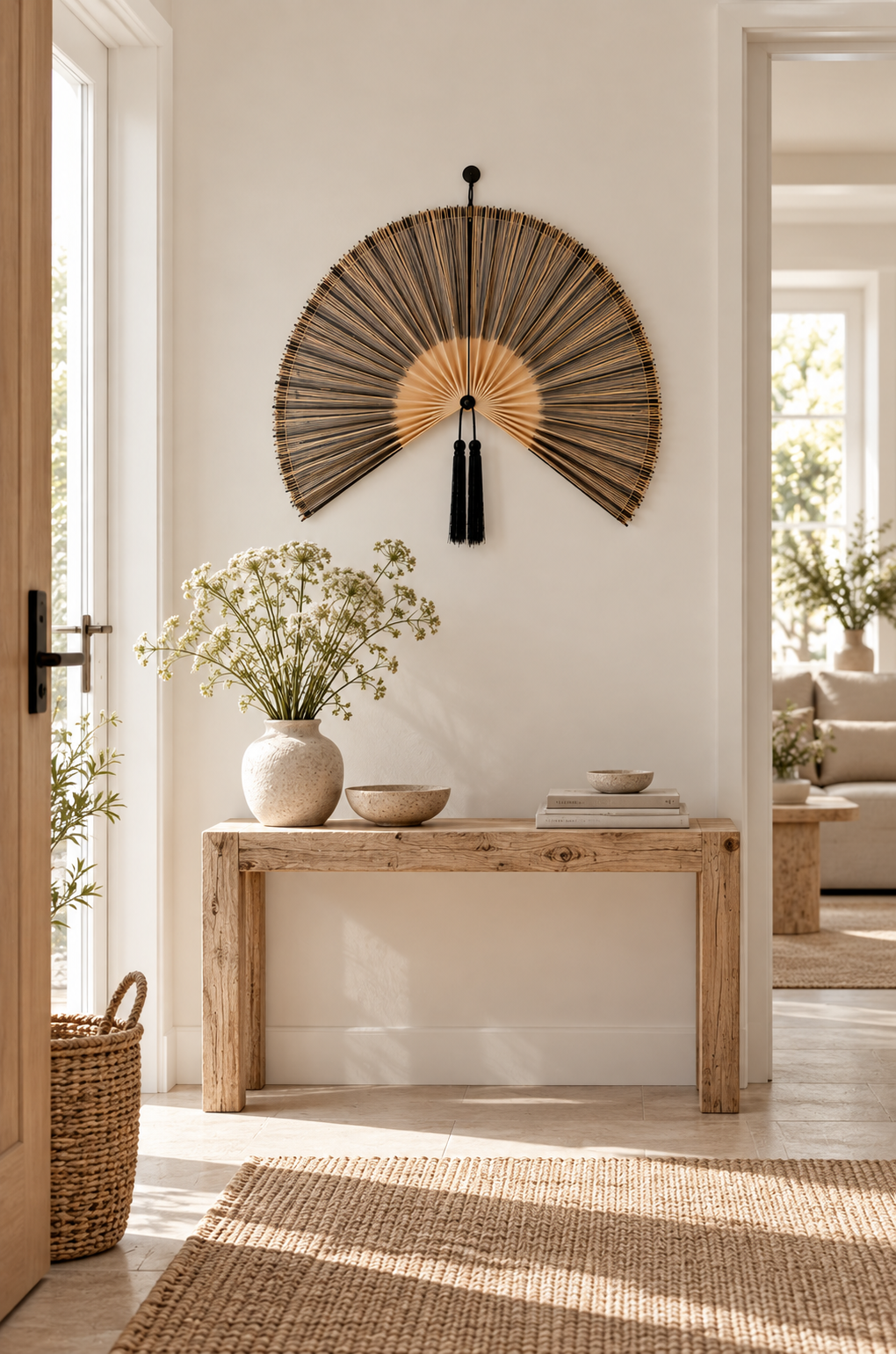 Waaier naturel / zwart gestreept – wanddecoratie