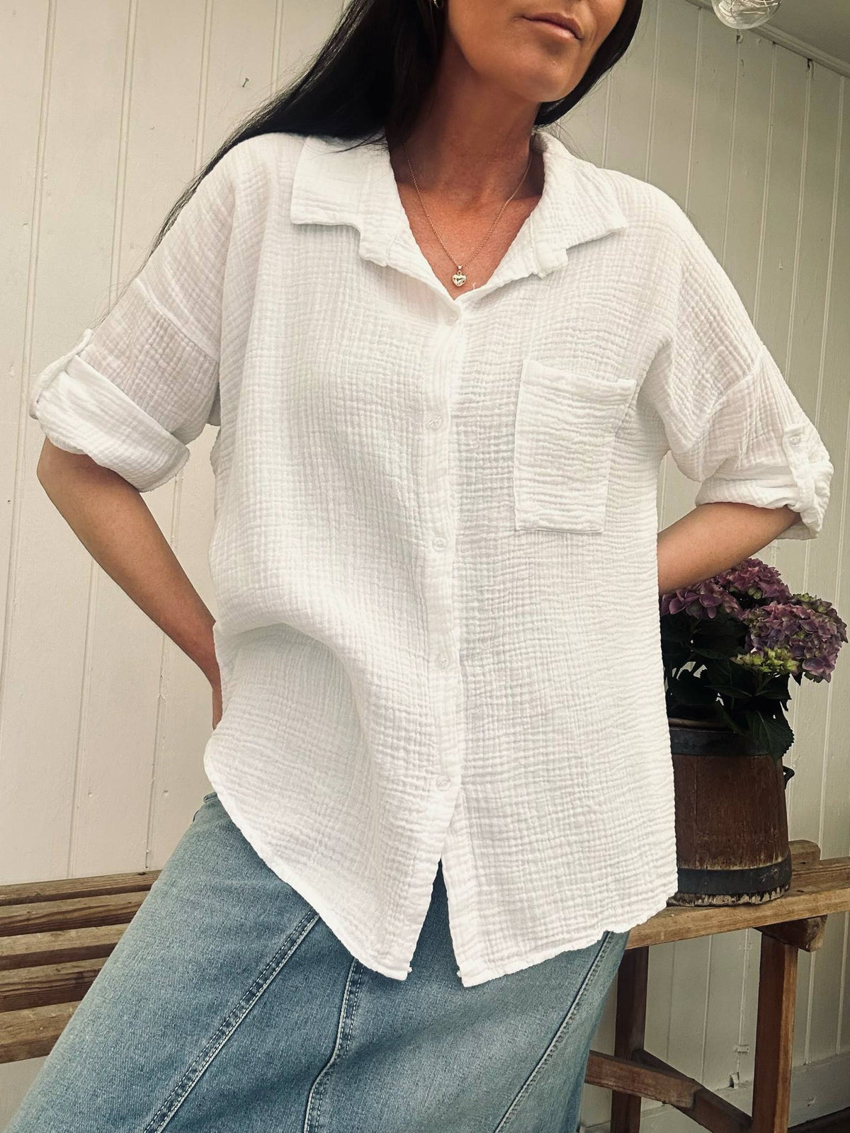 Shirt Lisa - Gewafeld katoen – Wit