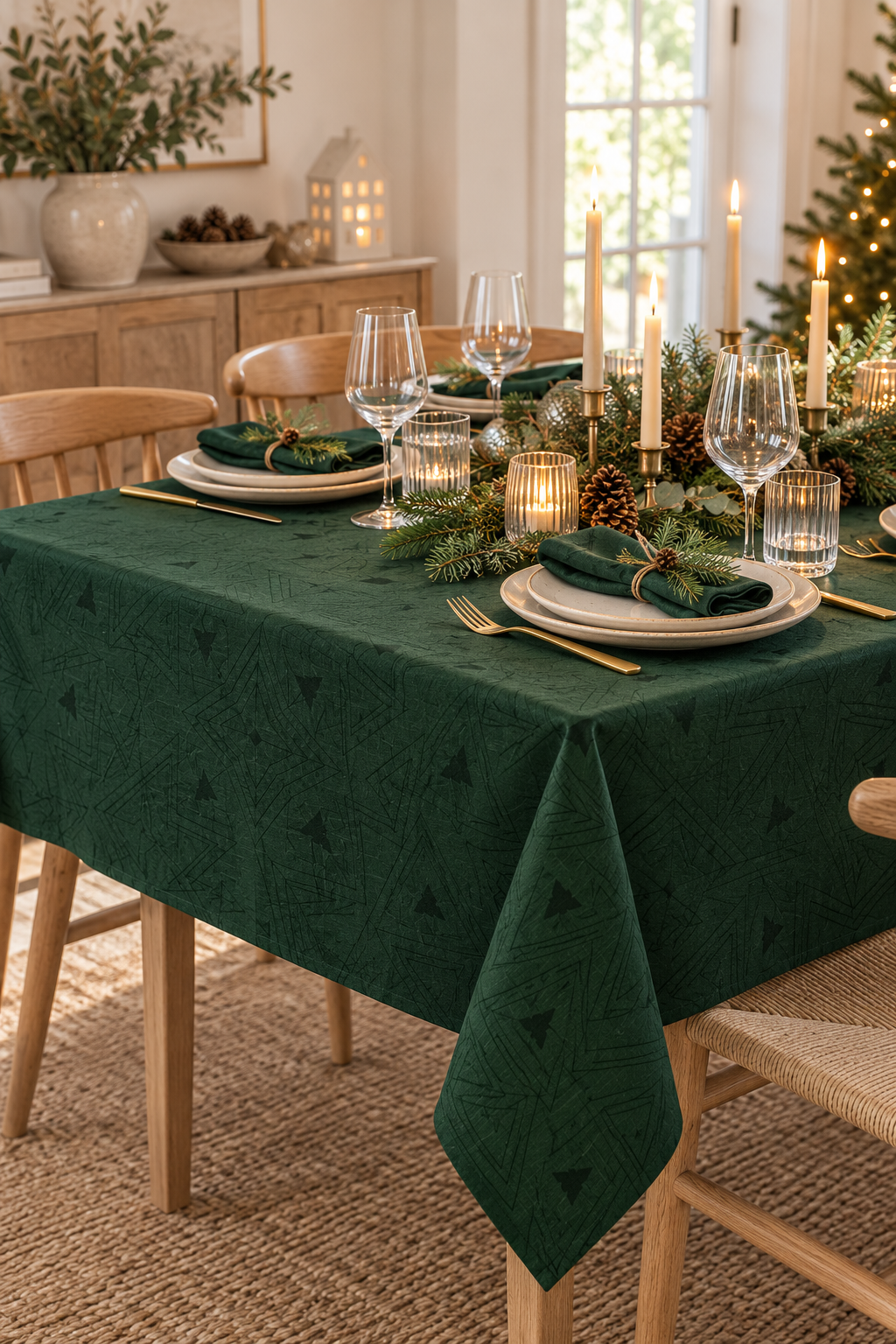 Kersttafellaken Jacquard - Groen 240cm
