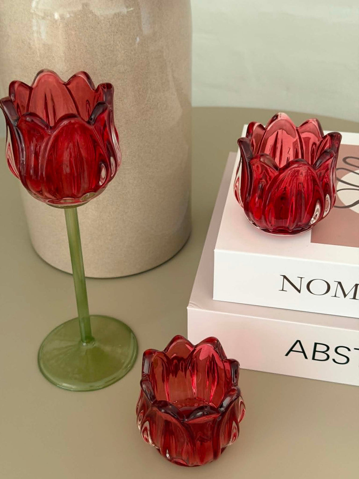 Theelichthouder rode tulp - set van 2 stuks