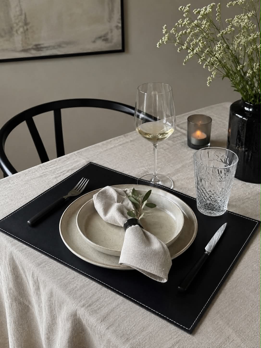 Placemat – Zwart 30x45 met witte stiknaad