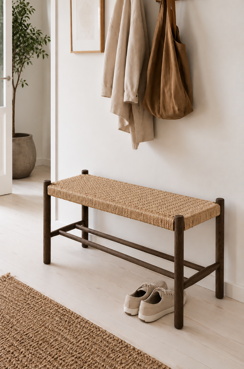 Bank gerookt eiken - 90 cm – gevlochten zitting