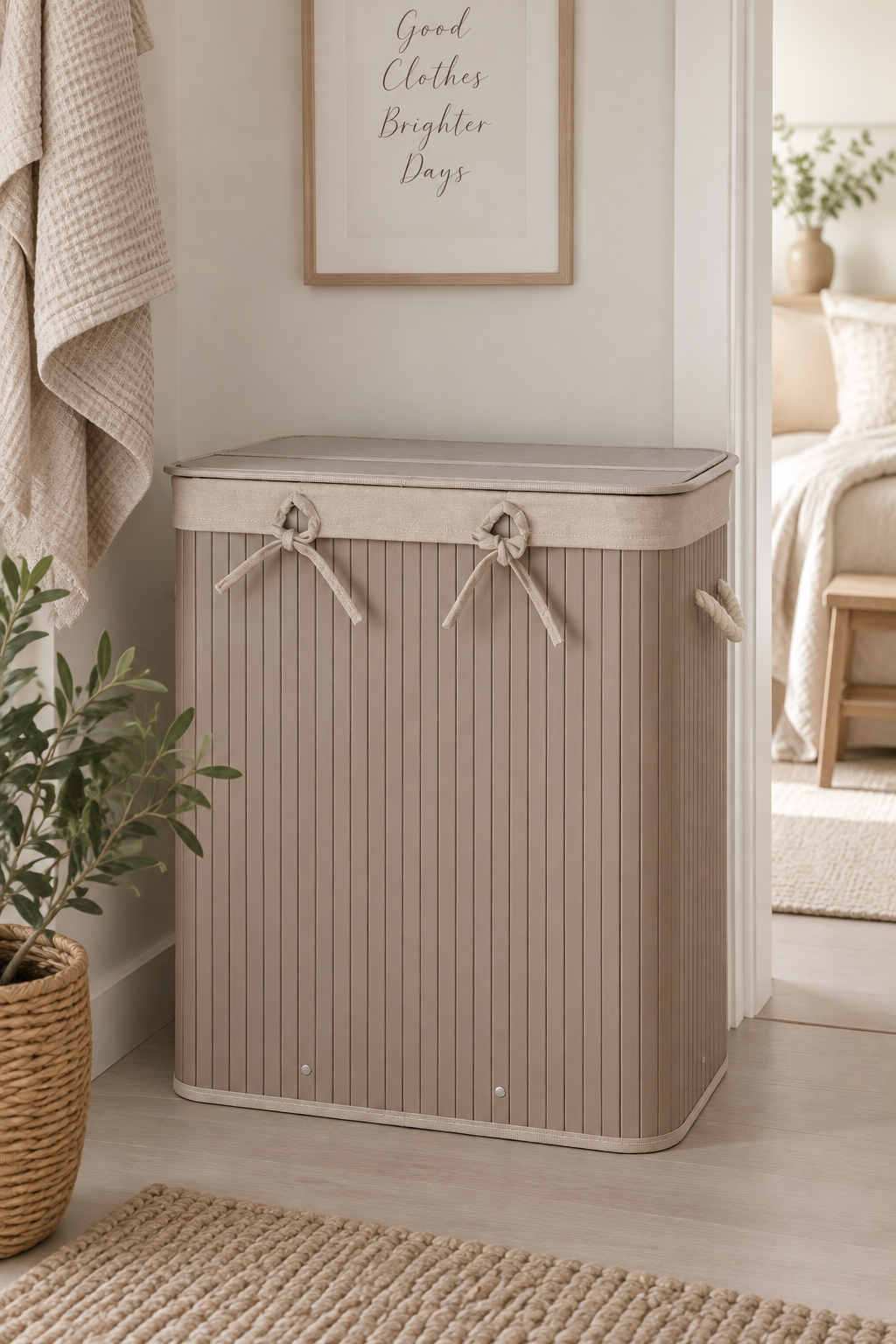 Wasmand Beige – Bamboe met drie vakken