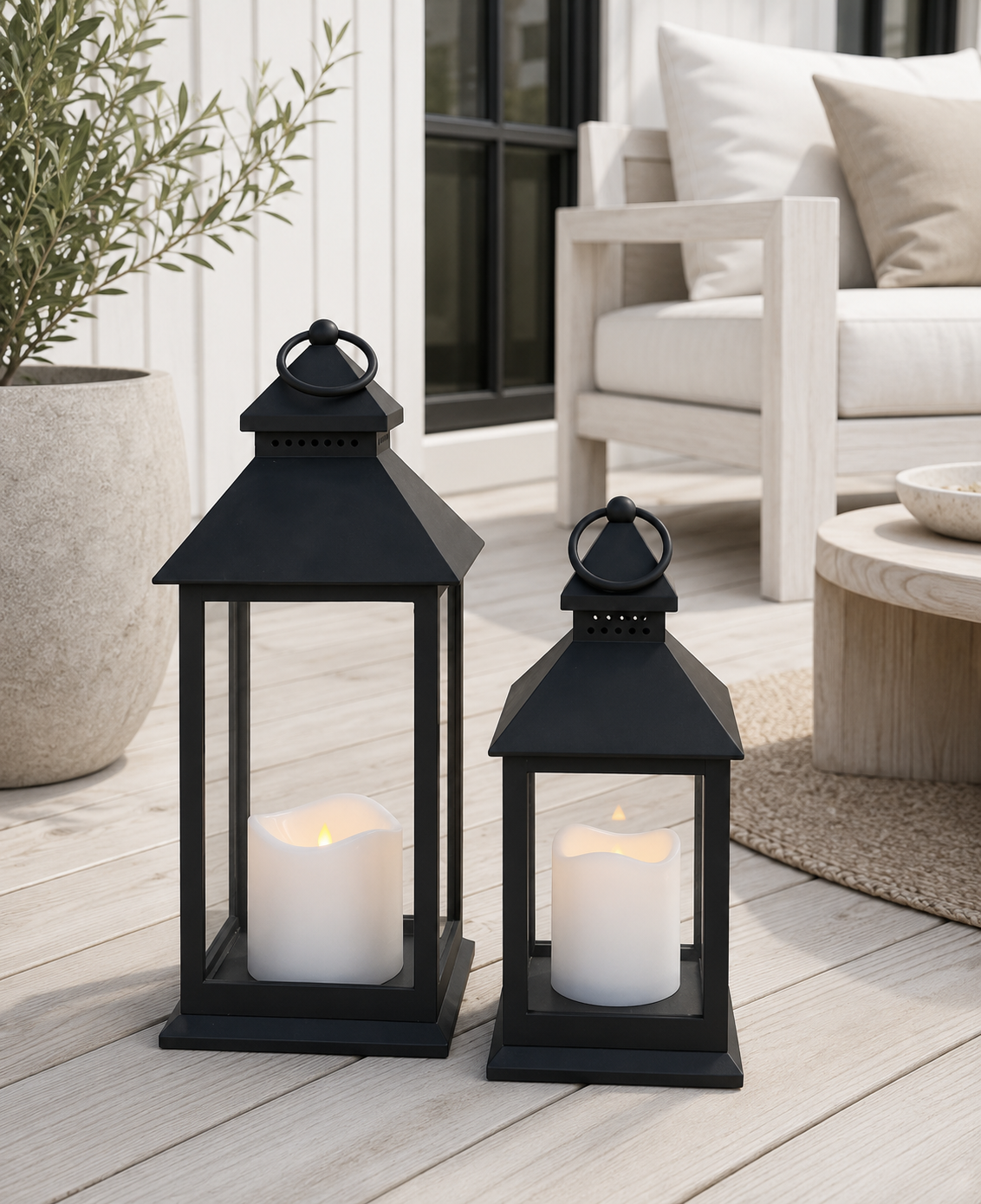 LED lantaarns met stompkaars en timer - Set van 2 stuks