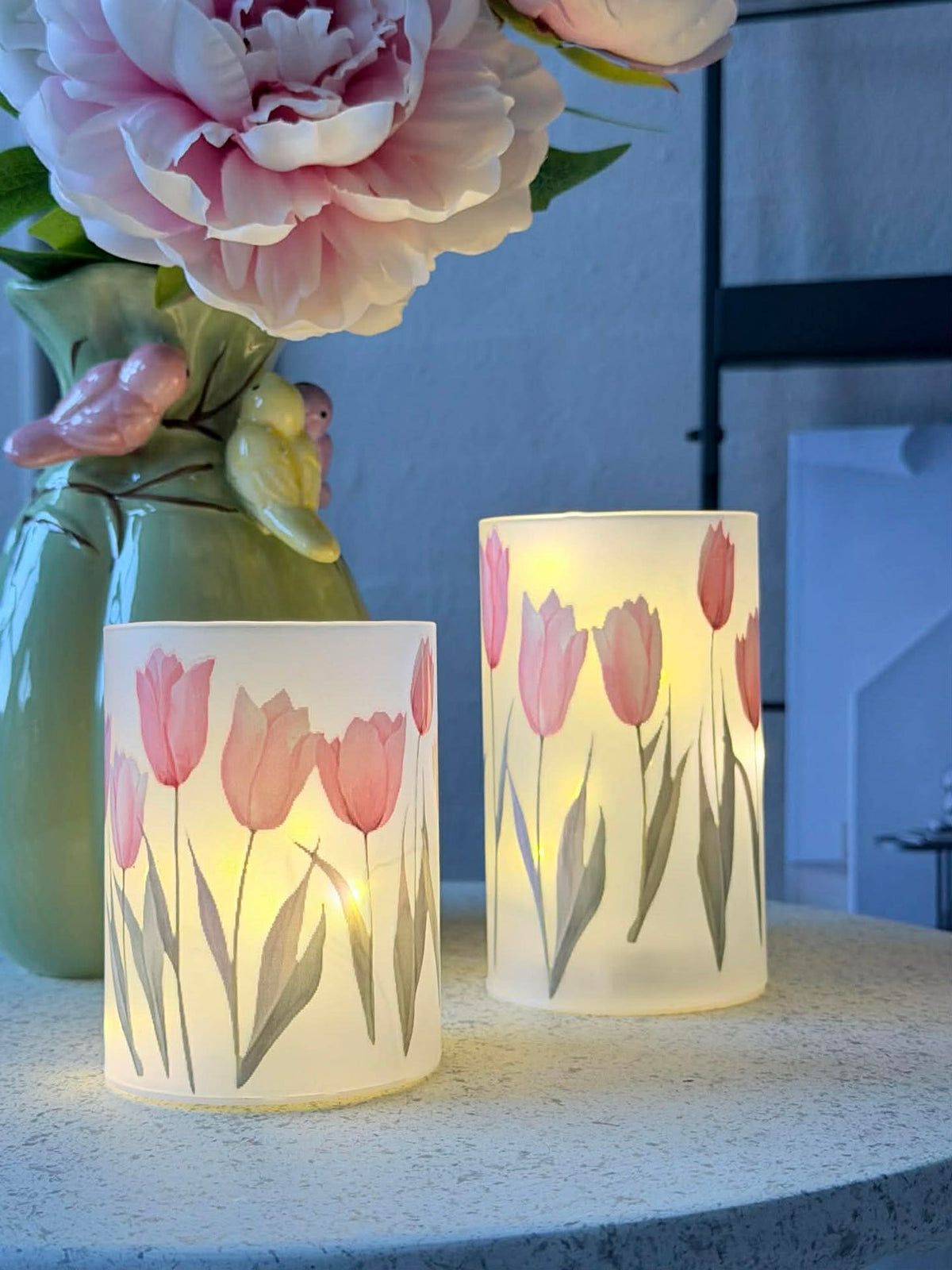 Tulpen kandelaars met led licht - 2 st.