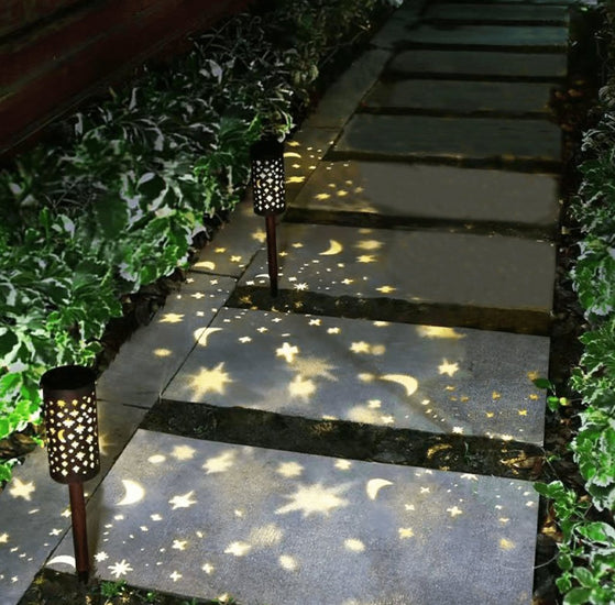 Fakkel med solceller – 2 stk STARS & MOON - VIAMAJA.DK