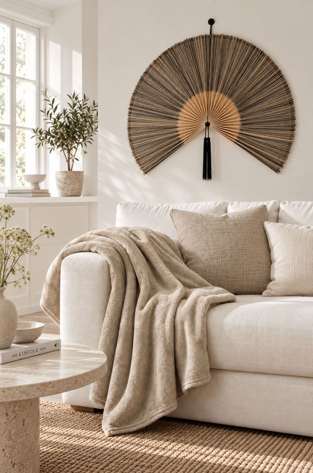 Waaier naturel / zwart gestreept – wanddecoratie