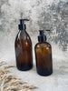 Gerecyclede fles met pomp – 500 ml – Bruin glas