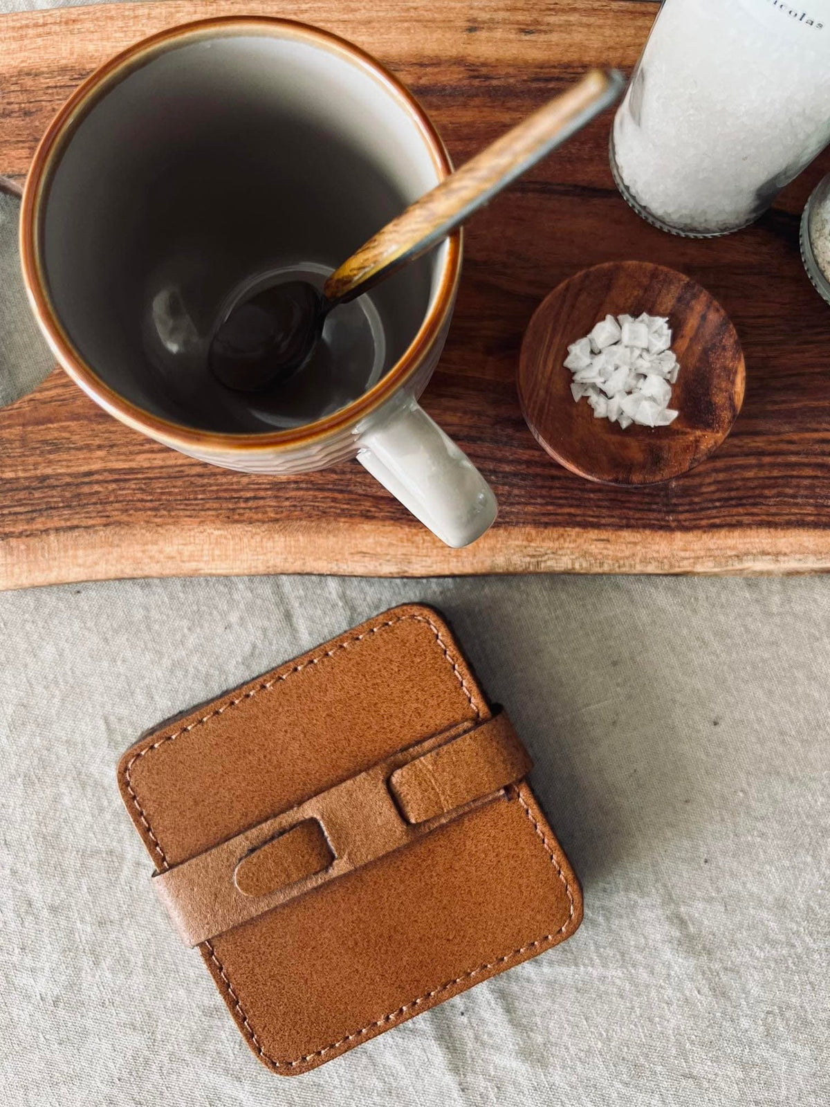 Glasbrik / Coaster - 4 stk Cognac bøffellæder - VIAMAJA.DK