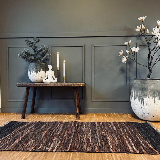 Gulvtæppe i flettet læder - Brun mix 70x140cm - VIAMAJA.DK