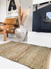 Vloerkleed van Olijfgroen leer en jute / badmat – 60x90cm