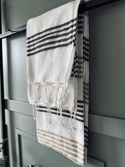 Hammam håndklæde – Beige strib - VIAMAJA.DK