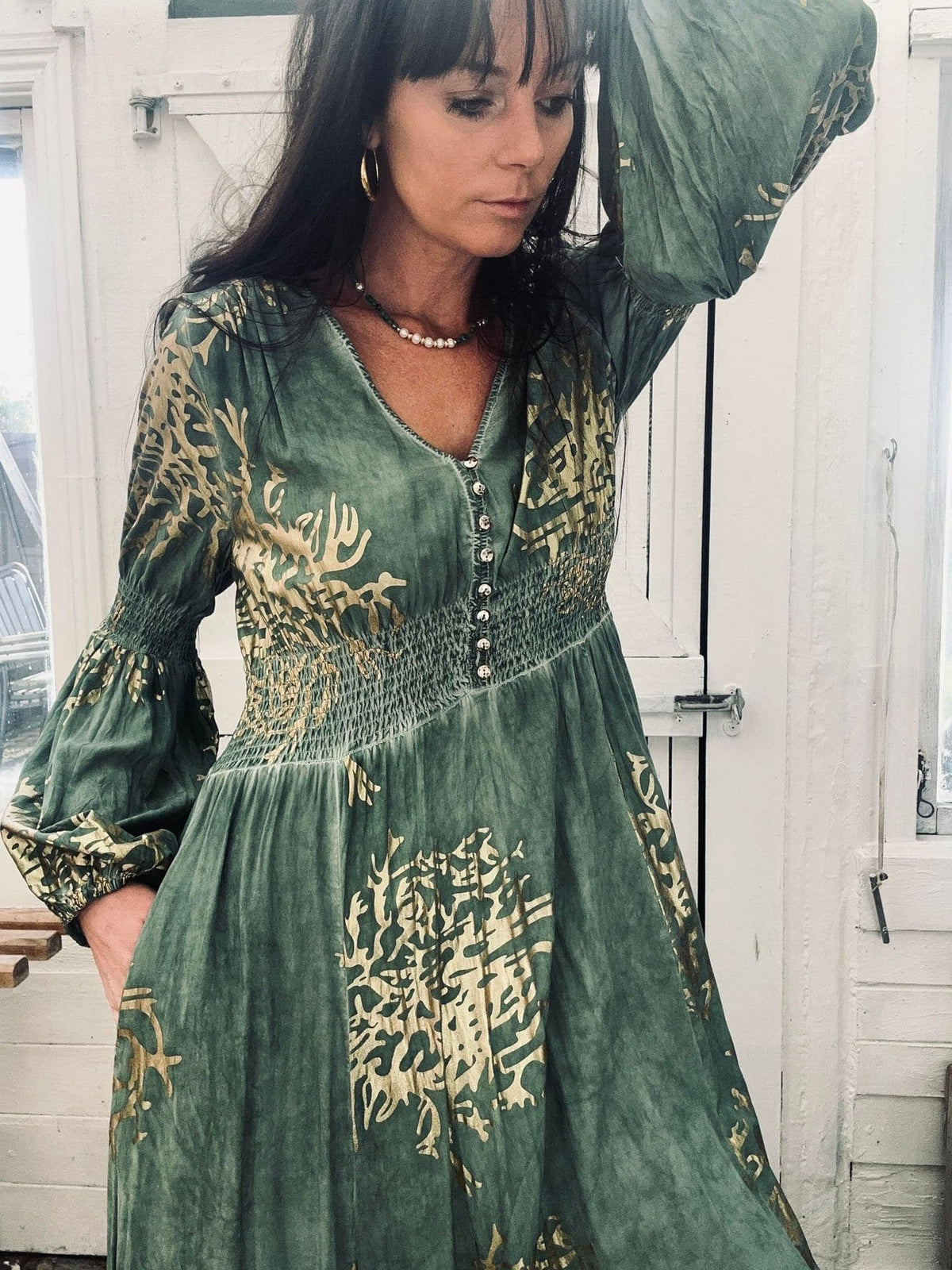Kjole – Green / gold - VIAMAJA.DK