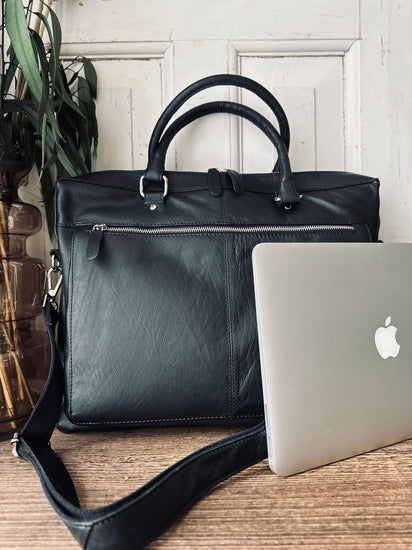 Laptop / arbejdstaske Maisy - Sort skind - VIAMAJA.DK