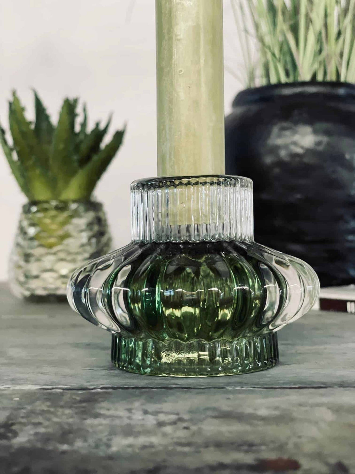 Lysestage - Vendbar i grøn og klar glas - VIAMAJA.DK