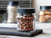 Opbergpot met ribbels en zwarte deksel