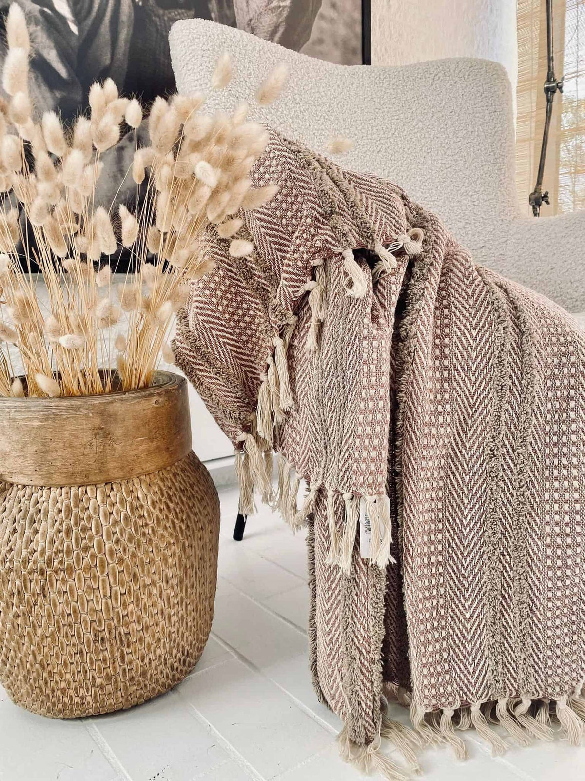 Tæppe genanvendt bomuld – Rose / Beige - VIAMAJA.DK
