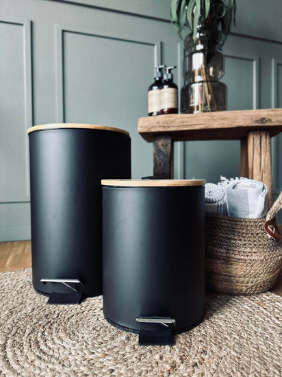 Toiletspand med bambus låg - Sort Big size - VIAMAJA.DK