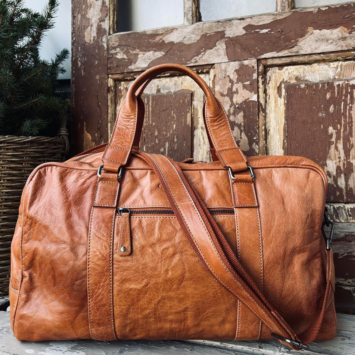 Weekendtaske Holdall Cognac skind - VIAMAJA.DK
