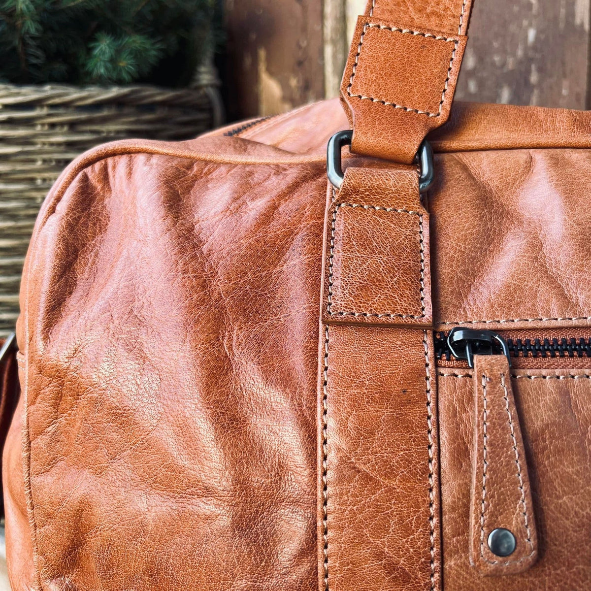 Weekendtaske Holdall Cognac skind - VIAMAJA.DK